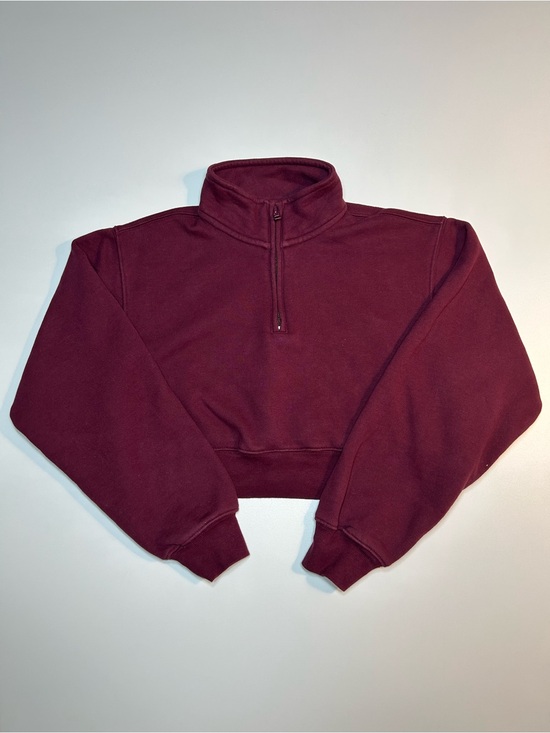 TNA Tops - Aritzia Tna Cozy Fleece Perfect Cropped 1/4 Zip Sweatshirt Burgundy Maroon